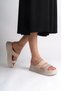 Sarah Flat Heeled Stone Striped Thick and Orthopedic Sole Women's Slippers Ckt - Cream - 2