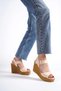 Perla Buckle Elastic Wedge Heeled Orthopedic Sole Straw Look Women's Sandals Ckt - Ten