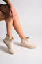 Jolie laceless flat sole fur lined short suede women's boot skt - cream - 2