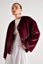 Women's Burgundy Detachable Collar Design Fur Coat 30082 - 4