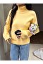 Women's Butter Yellow Turtleneck Oversized Knitwear Sweater, Knitwear Sweater Fmoda1969 - 2