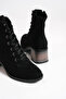 Diana lace-up zippered orthopedic sole heeled suede women's boot sst - black - 5
