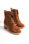 Lena Lace-Up Zippered Orthopedic Sole Heeled Suede Women's Boots - Tan - 4