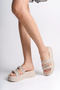 Elise Flat Heeled Striped Stone Thick and Orthopedic Sole Women's Slippers Ckt - Cream - 2