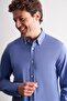 Blue Button Collar Knitted Long Sleeve Product Slim Fit Stretchy Shirt 1004255270 - 4
