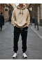 Chill Printed Beige Oversize Hoodie & Black Jogger Tracksuit Set