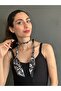 110 cm Satin Beaded Women's Scarf Neck Tie Black - 4