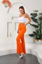 Orange Color Flared Leg Women's Flare Pants Full Stretch Fabric Flexible - 5