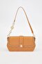 Women's Medium Size Molded Chain and Logo Detailed Stylish Shoulder Bag 930389 Tan