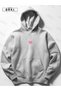 Small Pixel Cute Heart Printed Women's Gray Oversize Hooded Sweatshirt Hoodie