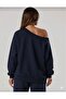 NEW SEASON Women's Oversized Off-The-Shoulder Two-Thread Fabric Top-and-Bottom Tracksuit Set (Without Fleece) 0052 - 5