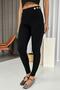 High Waist Skinny Leggings with Decorative Pockets for Women - Black - 8
