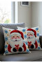 Christmas Themed Santa Claus Patterned Set of 2 Digital Printed Throw Pillow Covers Decorative Pillowcases