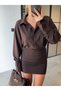 Drape Detail High Waist Thick Buckle Fabric Skirt Loose Fit Cuff Sleeve Shirt Blouse Two-Piece Set - 3
