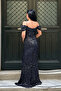 Sequin Fabric Detachable Collar Evening Dress - Dark Blue - 5