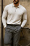 Men's Casual Striped Trendy Gray Polo Neck Sweater - 3