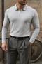 Men's Casual Striped Trendy Gray Polo Neck Sweater - 2