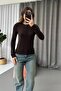 Crew Neck Buttoned Basic Blouse - Brown