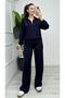 1029 Half Zipper Modal Printed Double Suit Navy Blue
