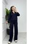 1029 Half Zipper Modal Printed Double Suit Navy Blue - 2