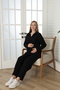 Knitwear Textured Adjustable Waist Detailed V-Neck Long Sleeve Comfortable Fit Maternity and Postpartum Tracksuit Set - 4