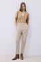 Pleated Wool Textured High Waist Beige Trousers