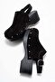 Aliva Women's Genuine Leather Clogs Sandals Black Suede - 8