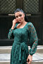 Lace Fabric Square Neck Dress - EMERALD GREEN - 4