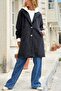 Black Hooded Button Pocketed Cashmere Woven Coat 99 55