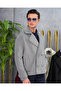Men's Gray Soft Textured Crepe Model Side Pocket Buttoned Cashmere Jacket Coat