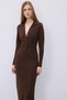 Long Brown Knit Dress with Corsage - 6