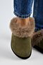 Ruzqahi Fur Women's Leather Genuine Leather Flat Platform Sabo Khaki Slippers - 5