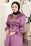 Stone Detailed Satin Evening Dress Dusty Rose Msw19901-5 - 2