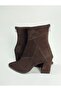 Women's Genuine Leather Brown Suede Heeled Boots - 4