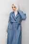 Women's Pocketed Belted Denim Blue Trench Coat - 4