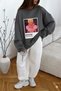 Women's Oversized Sweat Dress Smoked Melange - 3 Thread Ş Fleece-Lined Crew Neck, Pantone - Princess Printed - 4