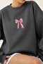 Women's Oversize Sweatshirt with Ribbon Print, Smoked Melange – Crew Neck, 3 Thread Ribbed - 5
