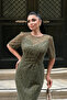 Full Beaded Fabric Design Dress - KHAKI GREEN - 6