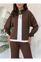 ZIPPERED STRIPED IMPORTED MODAL FABRIC COTTON WOMEN'S BOHEMIAN COMFORTABLE TOP-BOTTOM TRACKSUIT SET - 4