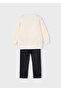 Girl's Beige Sweat Black Leggings Set 4727 - 4