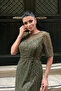Full Beaded Fabric Design Dress - KHAKI GREEN - 5