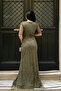 Full Beaded Fabric Design Dress - KHAKI GREEN - 7
