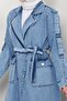 Women's Pocketed Belted Denim Blue Trench Coat - 5