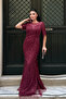 Full Beaded Fabric Design Dress - Bordo - 2