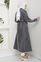Women's Belted Denim Dark Gray Trench Coat with Pockets - 6