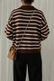 Women's Ecru Striped 1stQuality Polo Collar Basic Knitwear Sweater - 3