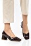 Women's Brown Square Toe Heeled Shoes - 4