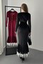 Black Square Neck Skirt Flared Velvet Dress - 4