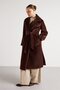 Women's Brown Long Plush Lined Belted Design Coat 30043