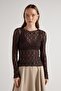 Women's Brown Transparent Lace Short Stretch Fabric Blouse 30051 - 6